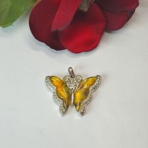Silver Tone Abalone Butterfly Crystal Pendant or Charm for Necklace